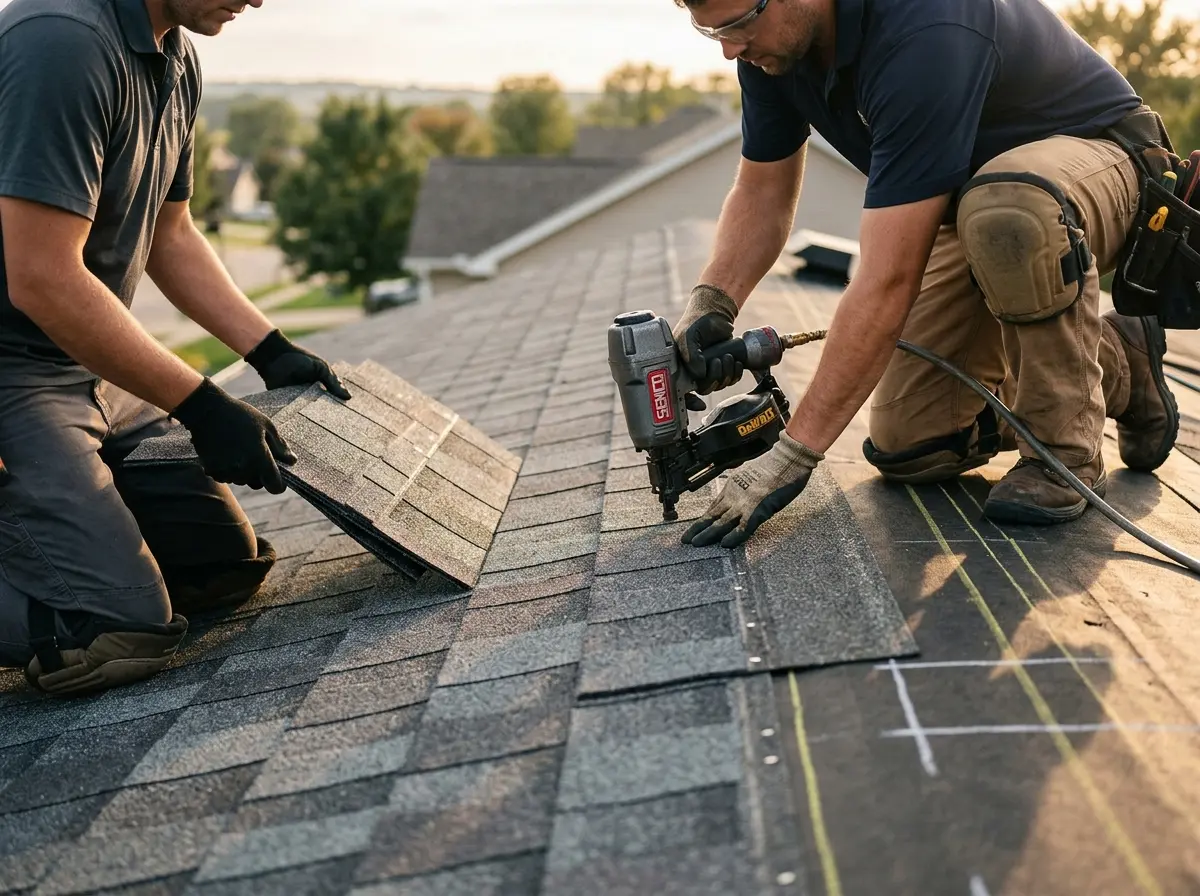 Professional roofer working on a residential roof in Knightdale